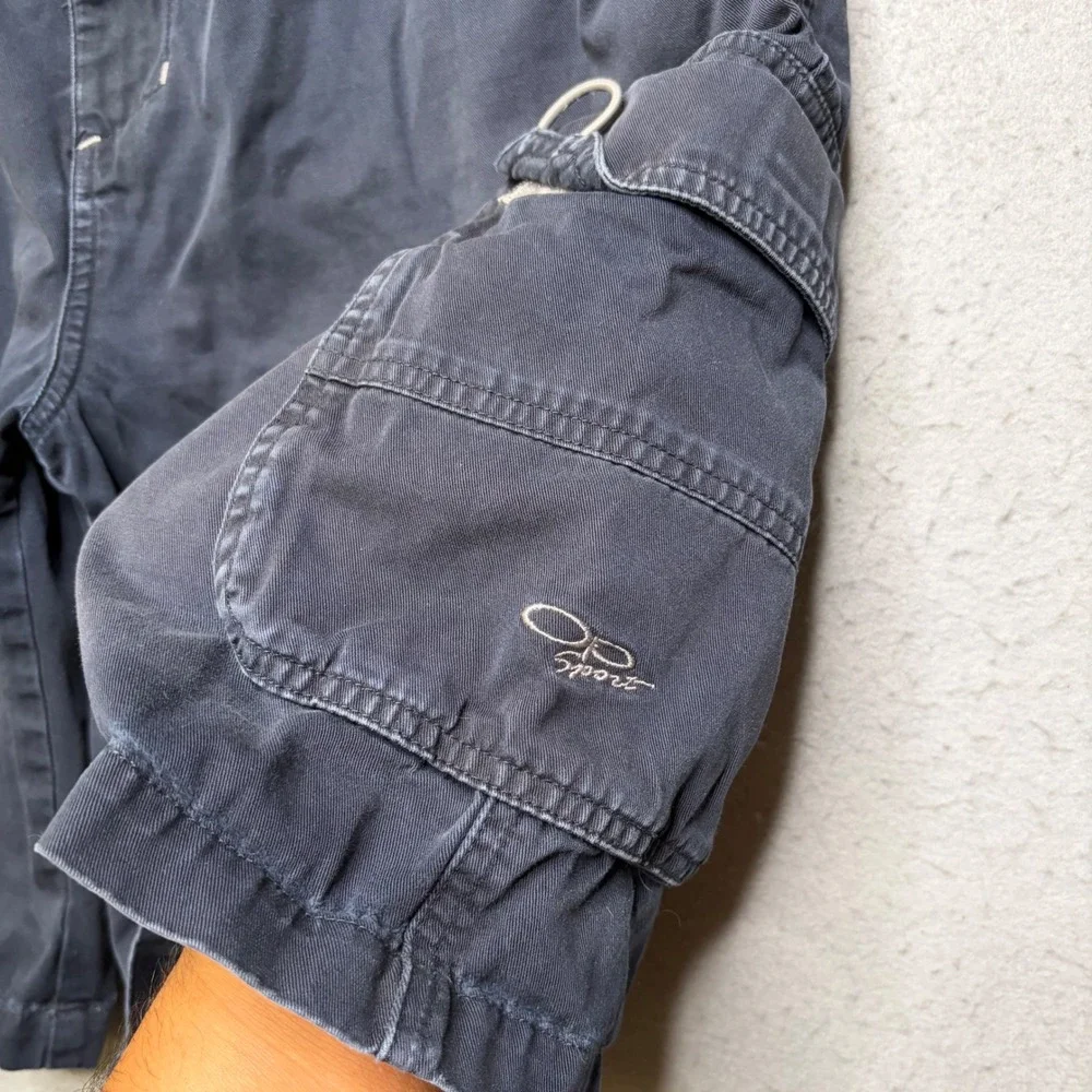 OP Sport Cargo Shorts Mens 34 Blue Y2K Faded Elastic Waist Utility Pockets